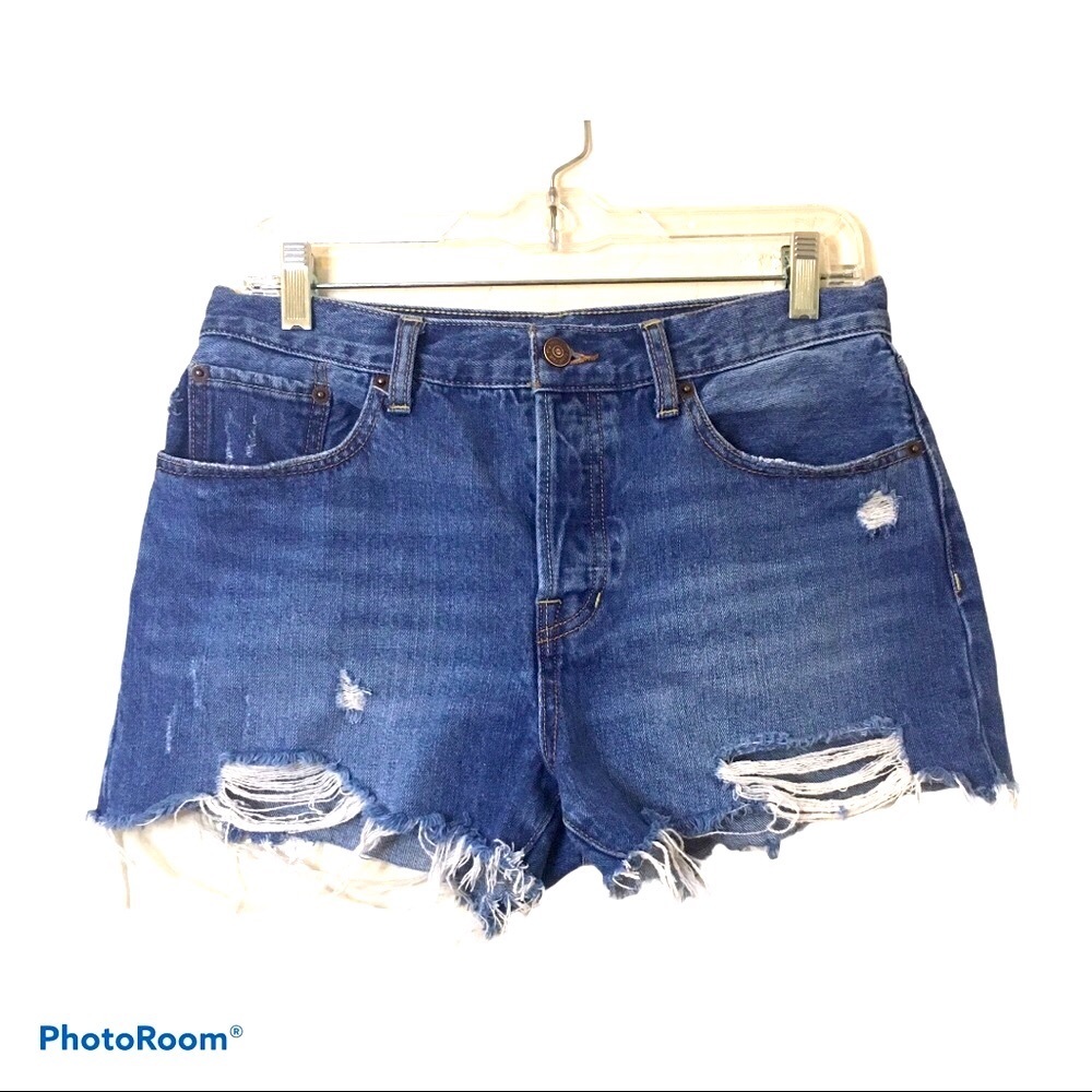 We The Free Denim Shorts Button Fly Distressed
